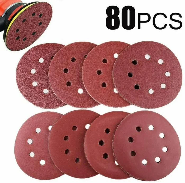 80 x Dischi abrasivi per levigatrici orbitali da 125 mm, Granatura diversa