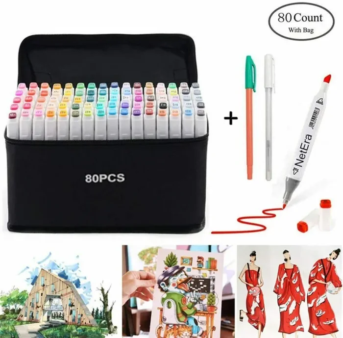 80 x Pennarelli a doppia punta professionali per disegni e sketch, Fine e spessa