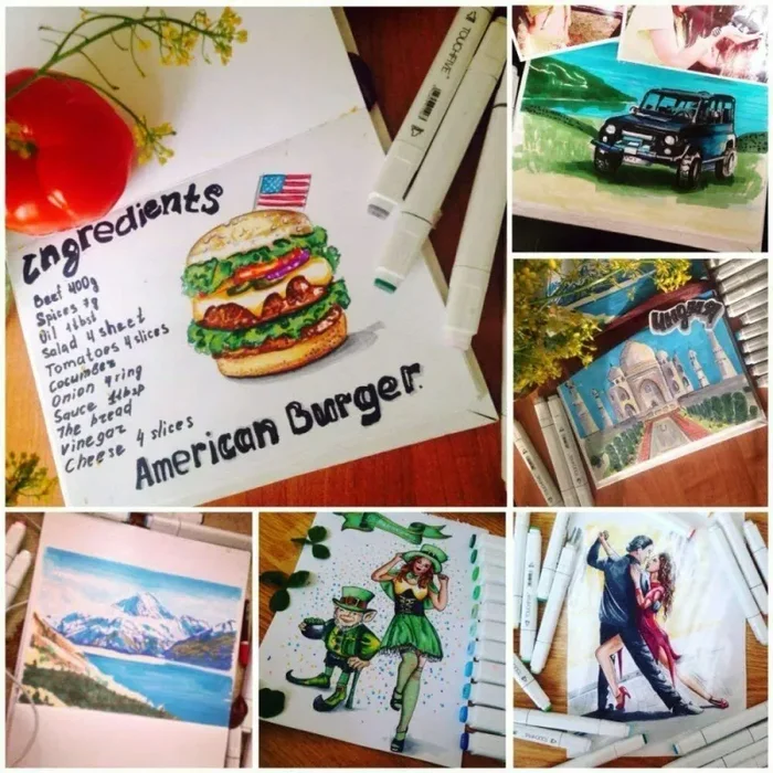 80 x Pennarelli a doppia punta professionali per disegni e sketch, Fine e spessa - immagine 3