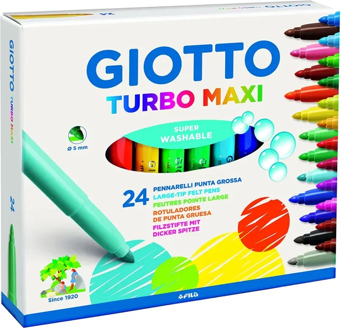 “Giotto 455000 Pennarelli Turbo Maxi Punta Larga, 5 mm, Conf. da 24 tonalita’ di colori In saldo