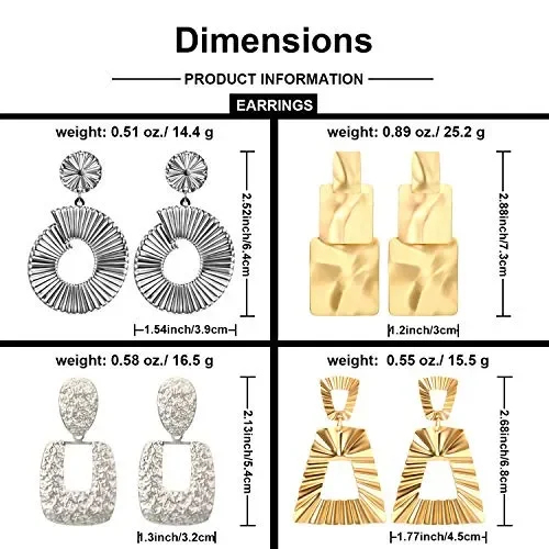 9 Paia Metallico Geometrico Orecchini a Bottone Sollevato Design… In saldo - immagine 2