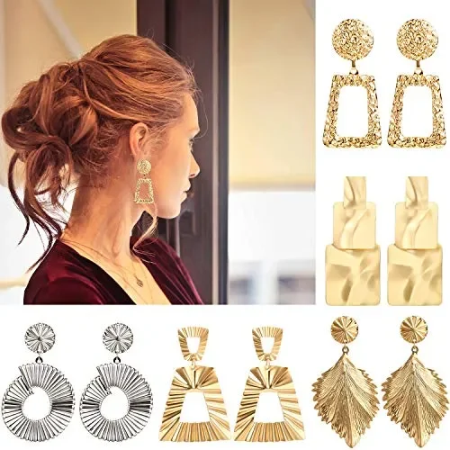 9 Paia Metallico Geometrico Orecchini a Bottone Sollevato Design… In saldo - immagine 3