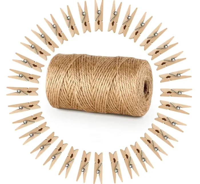 ABSOFINE 328 Feet Juta mollette in Legno Naturale con 100PCS Carta Marrone