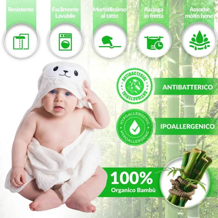 Accappatoio Neonato | 100% Fibra di Bambù ORGANICO | MORBIDISSIMO al Tatto |… - immagine 3
