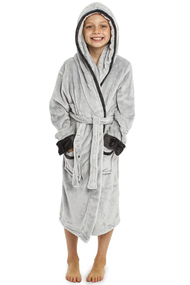 Accappatoio Nero Grigio Vestaglia Bambino Pile Super Morbida Accappatoi…