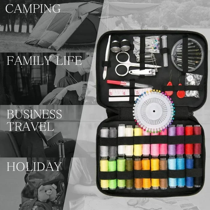 Accessori da cucito con custodia portatile, Kit completo con aghi fili 92 pezzi - immagine 2