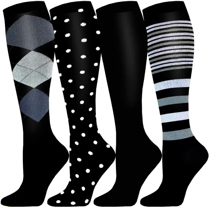 ACTINPUT Calze Compressione Graduata Donna Uomo,4 Paia Calze Elastiche Sportive per Sport, Corsa, Escursioni, Viaggi in Aereo, Giri in Bici, Infermieri