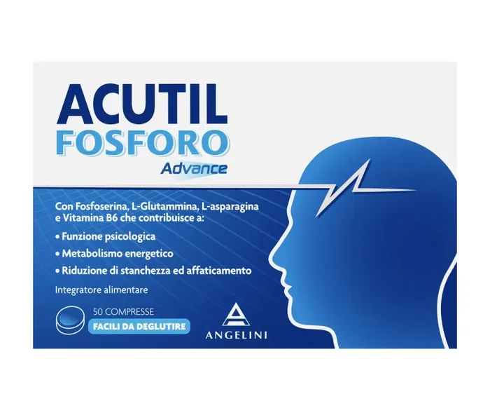 Acutil Fosforo Advance, Integratore Alimentare a Base di L-asparagina, Fosfoserina, N-acetil L-glutamina, e Vitamina B6, 50 Compresse Facili da Deglutire.