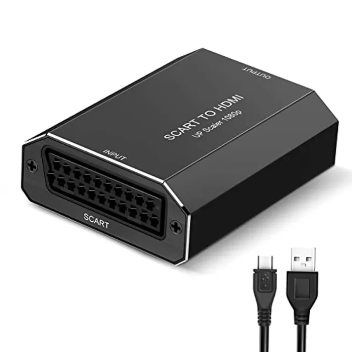 Adattatore da Scart a HDMI, Convertitore Scart a HDMI in Alluminio, Risoluzione a 720P/1080P @60HZ, Trasmissione Stabile, Compatibile con VHS STB PS3 Wii SKY HD Blue-Ray DVD TV VCR PS3 e Altri