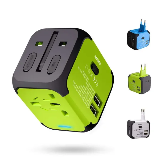Adattatore da Viaggio con 2 USB 3.0 (US/EU/UK/AU) Universale Verde