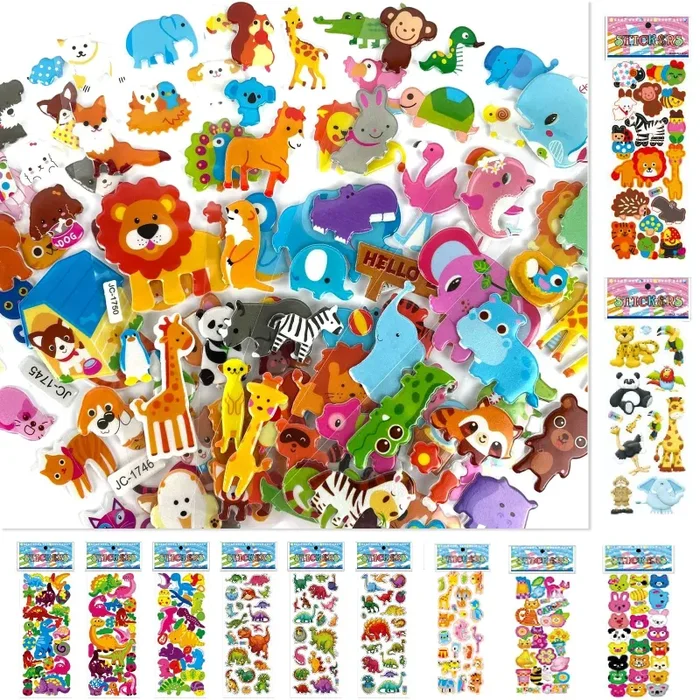 Adesivi bambini stickers bambini attacca stacca,450+ Adesivi 3D sticker stickers aesthetic stickers bambini adesivi viso Adesivi per Regali Inclusi Animali per Bambini Adulti(18 Fogli)