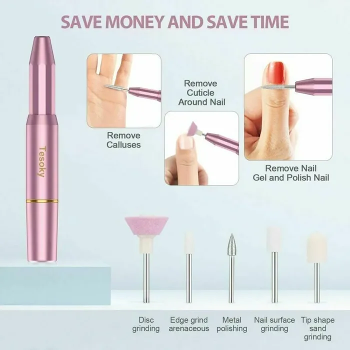 Aggiornato Fresa per Unghie,Tesoky 11 in 1 Portatile Unghie Rosa - immagine 3