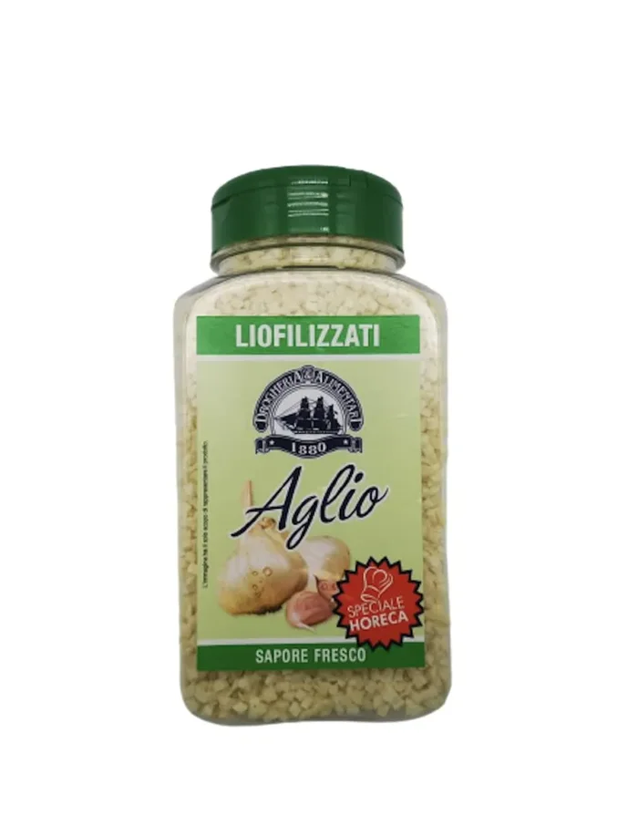 Aglio Liofilizzato Essiccato – 175 g – Freschi di Giornata e Essiccati a Freddo – Sapore Fresco e Naturale – Spezie Essenziale e Indispensabile in Cucina – Soffritto, Sughi, Salse e Insalate