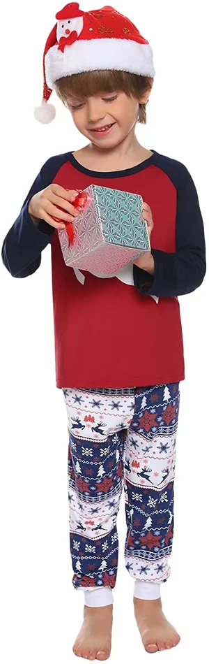 Aibrou Set Pigiama Natalizio, Set Pigiama Famiglia Pigiama Lungo con Modello di Renna Pigiami da Uomo Pigiama da Donna Pigiama per Bambini - immagine 2