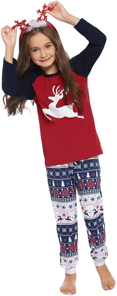 Aibrou Set Pigiama Natalizio, Set Pigiama Famiglia Pigiama Lungo con Modello di Renna Pigiami da Uomo Pigiama da Donna Pigiama per Bambini - immagine 3