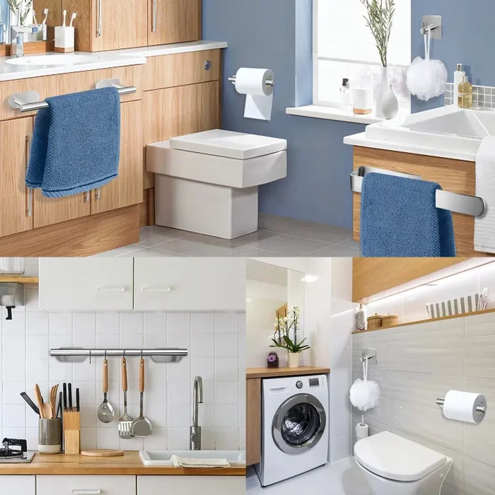 AIKER Porta Asciugamani Bagno,Set di Accessori, Adesivo 8PCS,Acciaio Inossidabile 304 Ispessito di Alta Qualità, Per Mobili o arredo a Parete Online - immagine 2