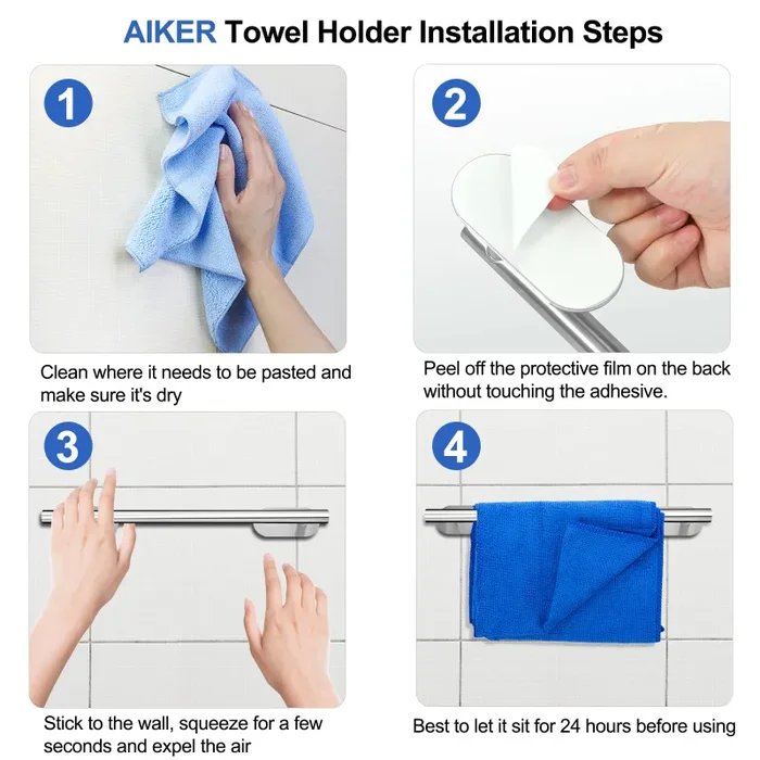 AIKER Porta Asciugamani Bagno,Set di Accessori, Adesivo 8PCS,Acciaio Inossidabile 304 Ispessito di Alta Qualità, Per Mobili o arredo a Parete Online - immagine 3