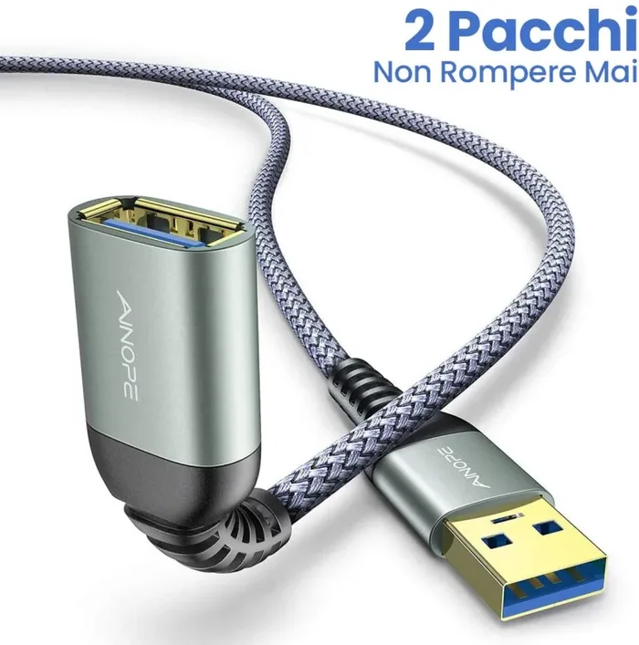 AINOPE 2-Pezzi 2M Cavo Prolunga USB 3.0 Maschio A Femmina A 5Gbps Cavo Estensione USB 3.0 Placcato Oro per Chiavetta USB, Hub USB, Disco Rigido Esterno, Mouse, Stampante, Gamepad, ecc