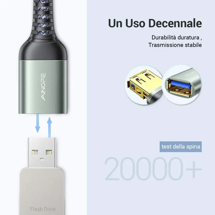 AINOPE 2-Pezzi 2M Cavo Prolunga USB 3.0 Maschio A Femmina A 5Gbps Cavo Estensione USB 3.0 Placcato Oro per Chiavetta USB, Hub USB, Disco Rigido Esterno, Mouse, Stampante, Gamepad, ecc - immagine 3