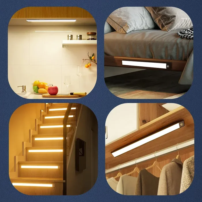 AiQInu Luce Armadio 146 LED con Sensore Movimento, USB Ricaricabile Led Sottopensile,40cm Dimmerabile Lampada Armadio con Striscia Magnetica Adesiva per Cucina, Scale, Corridoi - immagine 2