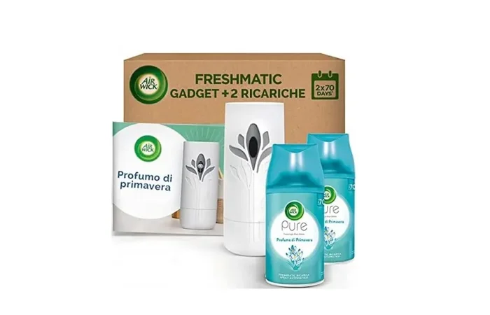 Airwick Freshmatic Spray Automatico, 1 Diffusore e 2 Ricariche di Profumatore per Ambienti alla Fragagranza di Profumo di Primavera, Deodorante Ambiente Aerosol