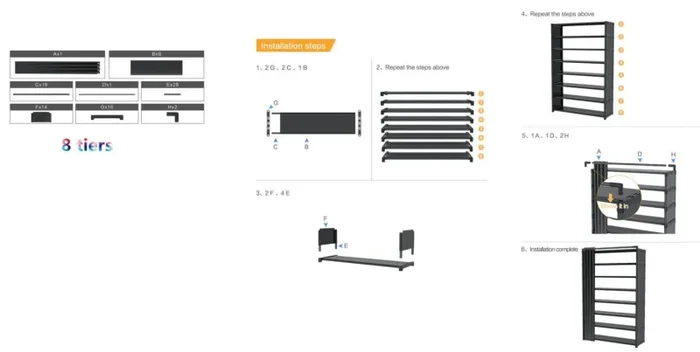 AISIR Scarpiera Salvaspazio 8 Livelli, Scarpiere Scaffale Portascarpe in Metallo Impilabile, per Ingresso, Armadio Esterno e Interno. Facile da Montare, 42 x 30 x 124 CM, Nero. - immagine 2