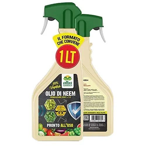 Albagarden – Olio Di Neem Per Piante 1 Litro – Naturale Concentrato Contro Insetti Funghi Cocciniglia, Acari Afidi Pulci, Cimici, Pidocchi, Vespe E Calabroni – Spray Pronto Uso