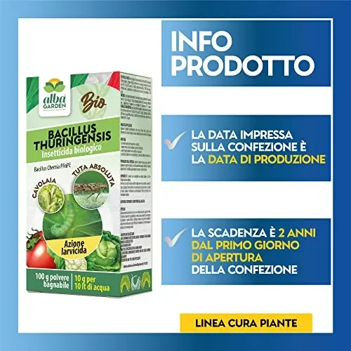Albagarden Bacillus Thuringiensis Kurstaki Insetticida Piante Biologico – Contro Parassiti, Insetti, Larve Dell’orto E Giardino, polvere x 100 gr Vendita calda online - immagine 2
