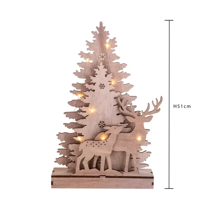 Albero di Natale Abeti con Renne e 15 Luci Led H51 cm in Legno - immagine 2