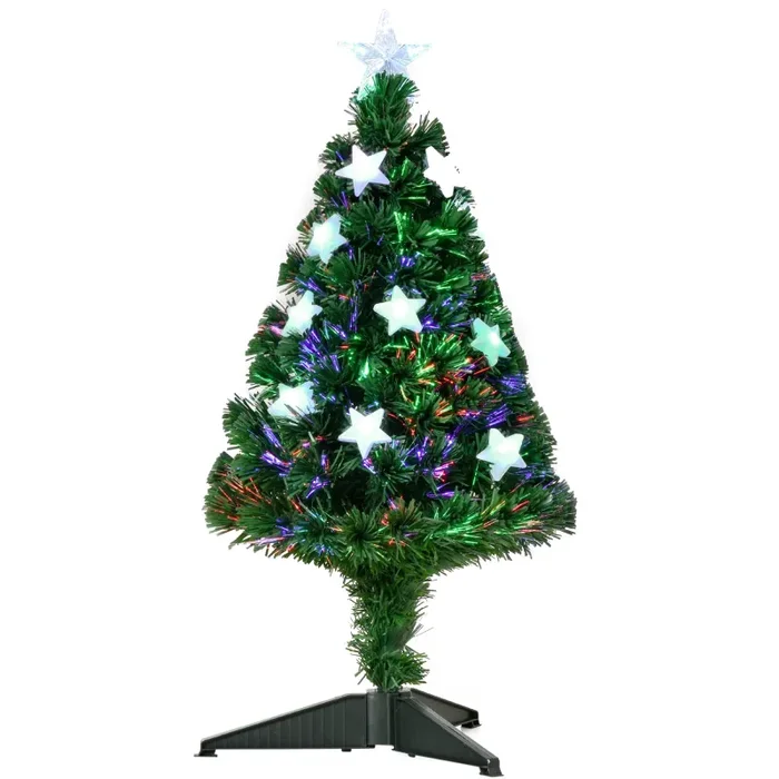 Albero di Natale Artificiale 90 cm 90 Rami in PVC e Fibra Ottica con 12 LED Sconti