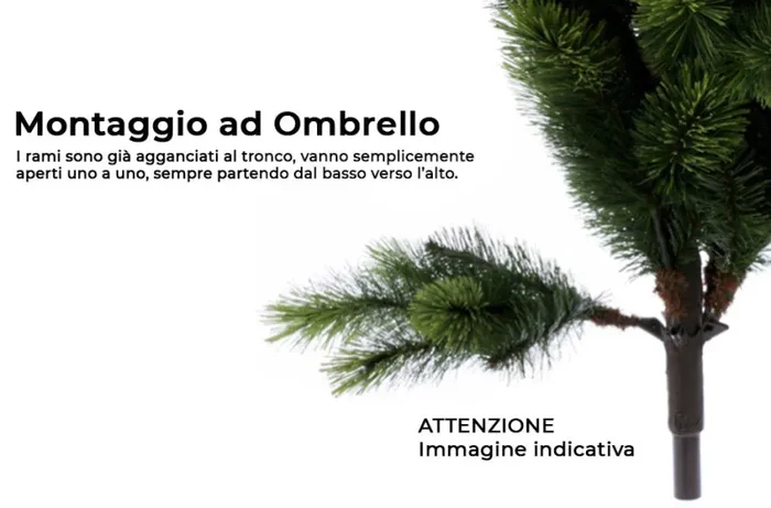 Albero di Natale Artificiale Apertura ad Ombrello Cashmere Verde Varie Misure - immagine 3