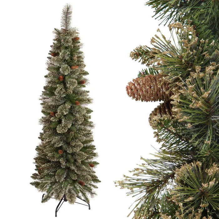 Albero di Natale Artificiale H180 cm Abete Slim Golden Green 333 Tips Verde Online ora - immagine 3