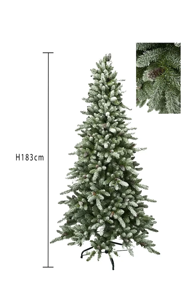 Albero di Natale Artificiale H183 cm Abete Slim con Neve 825 Tips Verde - immagine 2