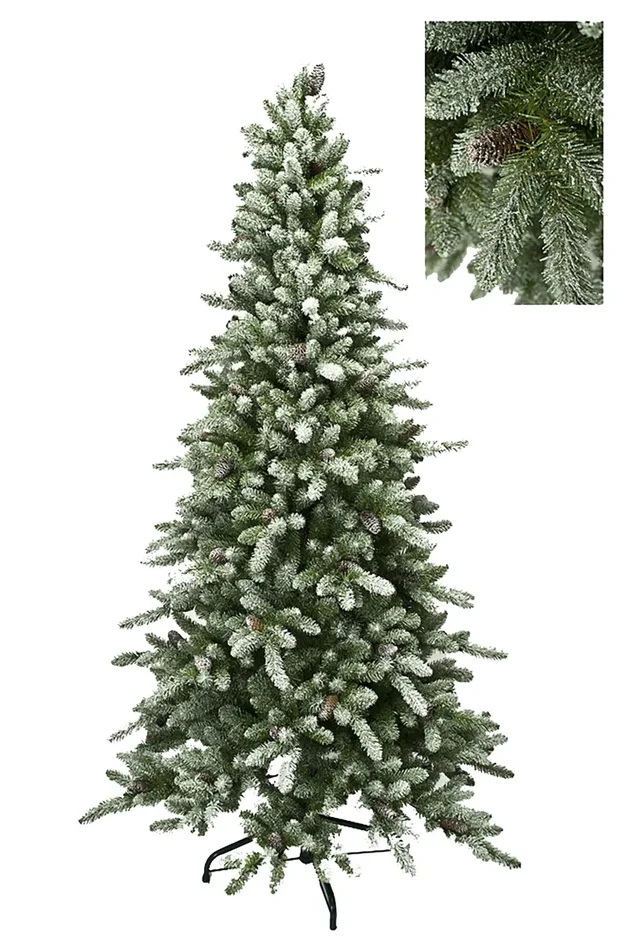 Albero di Natale Artificiale H213 cm Abete Slim con Neve 1113 Tips Verde Fornitura - immagine 3