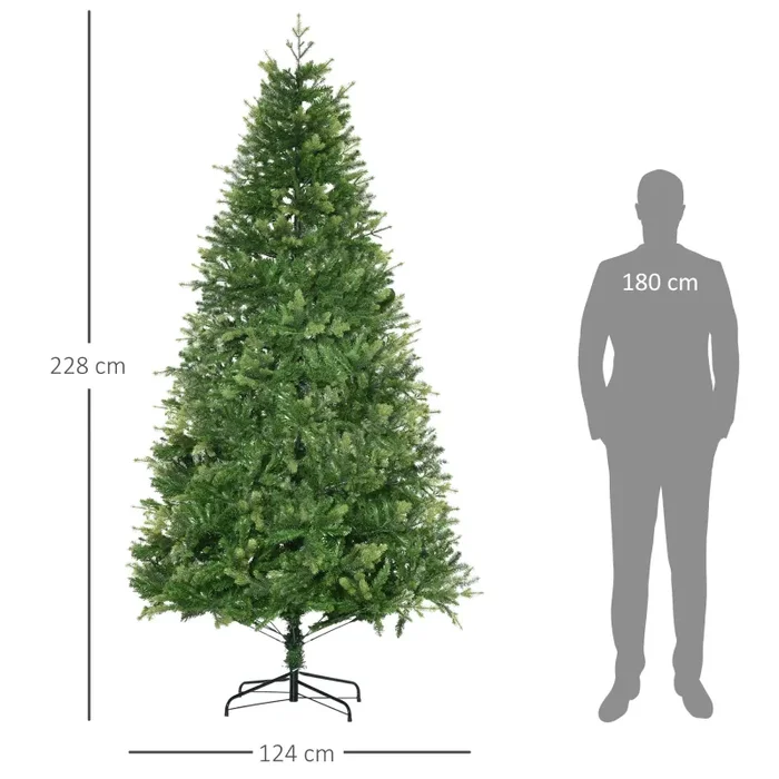 Albero di Natale Artificiale H228 cm 2056 Rami Decorato con Base in Metallo Verde - immagine 3