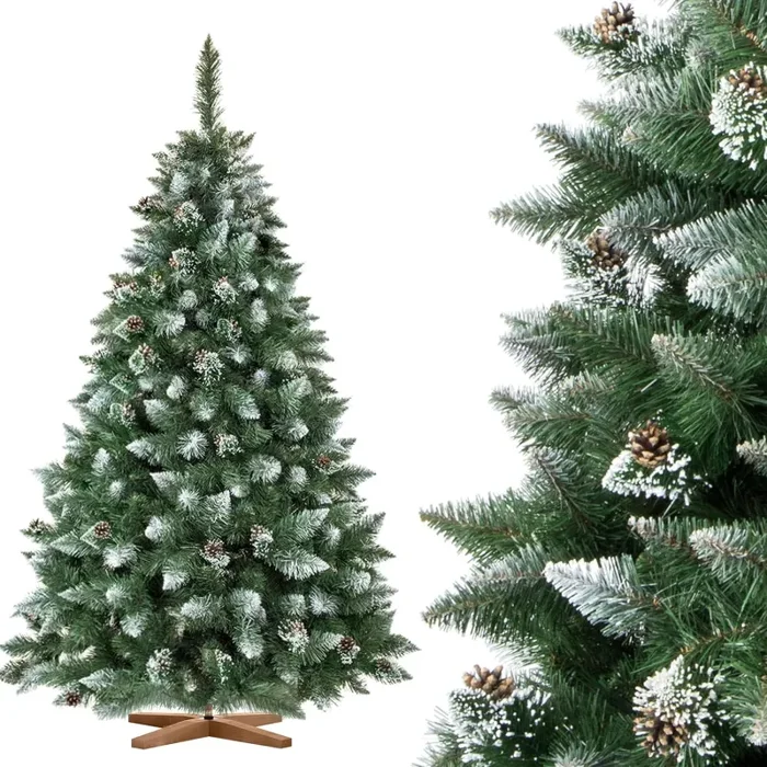ALBERO DI NATALE ARTIFICIALE INNEVATO CON PIGNE NATURALI E SUPPORTO IN LEGNO | BLACK FRIDAY - immagine 2