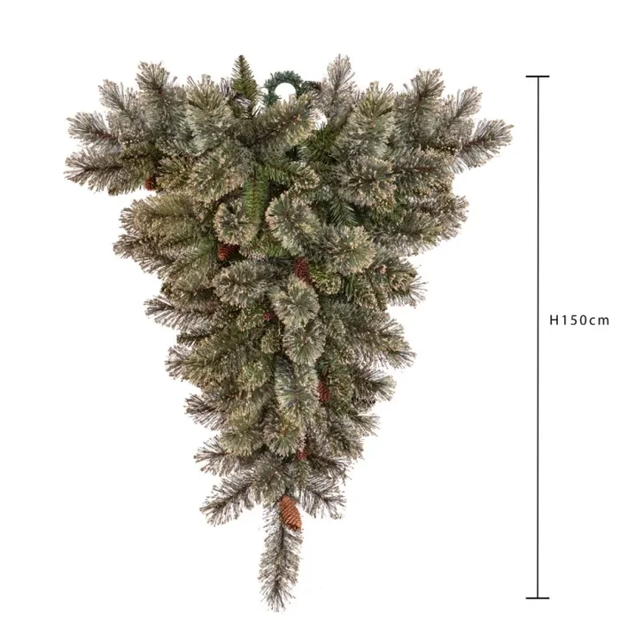 Albero di Natale Artificiale Rovesciato 150 cm 737 Rami Abete Verde Oro - immagine 2