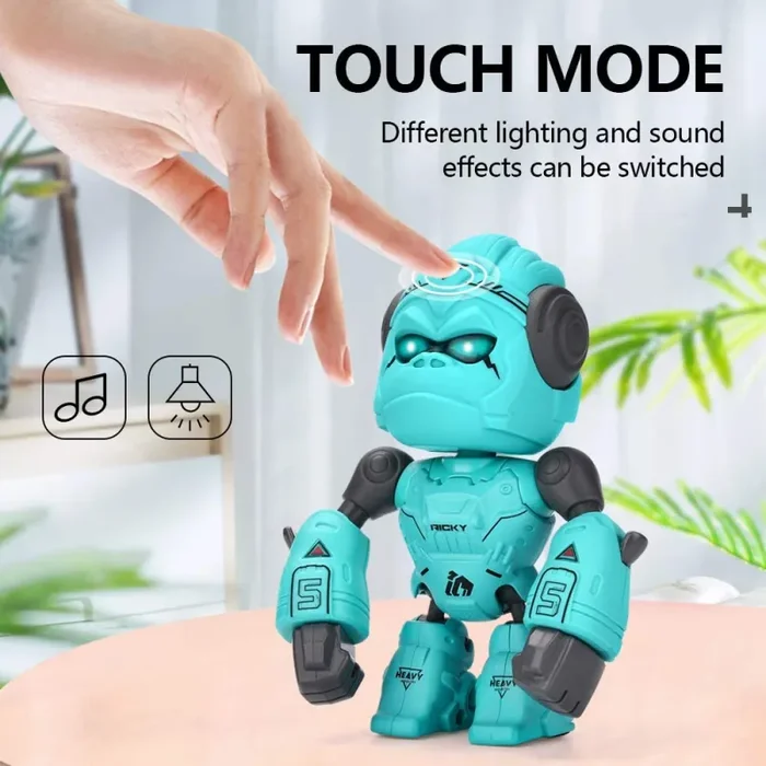 ALLCELE Giocattolo Gorilla in Lega Bambini, Giocattolo Robot Divertente interattivo, Occhi Touch Control LED, Regalo di Compleanno, Giocattoli Robot Gorilla per Bambini sopra i 3 Anni (Blu) - immagine 2
