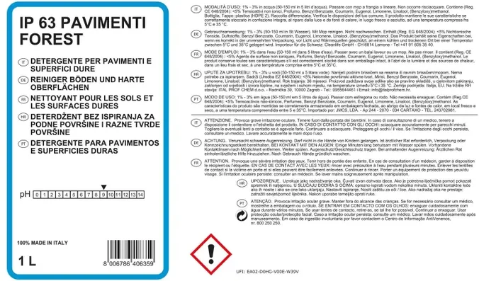 Allegrini IP 63 Forest Detersivo Pavimenti e Detergente Robot Lavapavimenti Profumato per la Pulizia di Superfici Dure Ceramica Marmo Gres Porcellanato 1000 ml - immagine 2