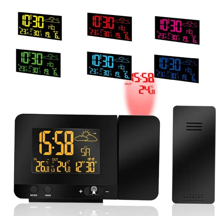 ALLOMN Protmex Sveglia a Proiezione Digitale, Temperatura 8 Colori Retroilluminazione Moda