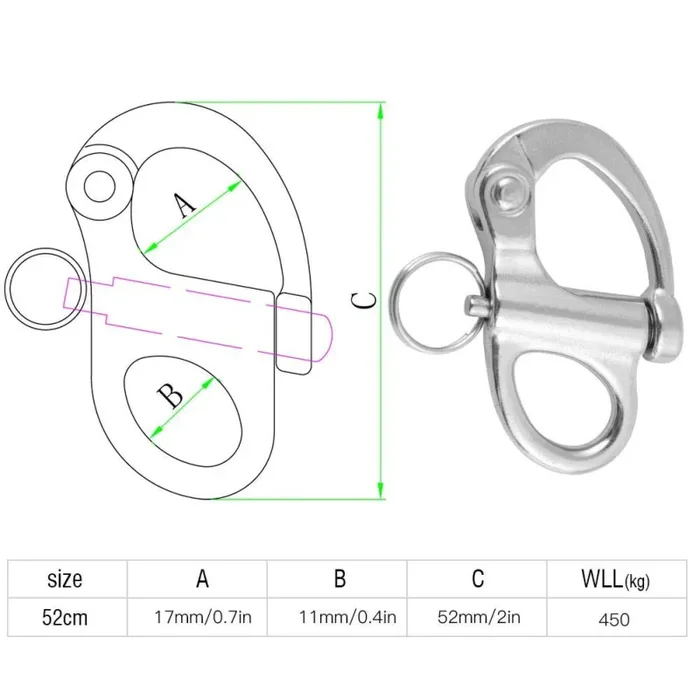 Alomejor Sgancio Rapido Moschettone in Acciaio Inox con Anello Tondo 12*52mm - immagine 3