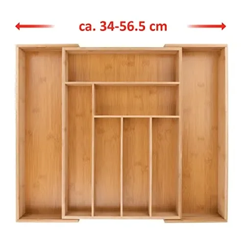 ALPINA Portaposate estensibile – 46 x 34-56,5 x 6 cm – da 6 a 8 scomparti – Materiale ecologico in bambù - immagine 3