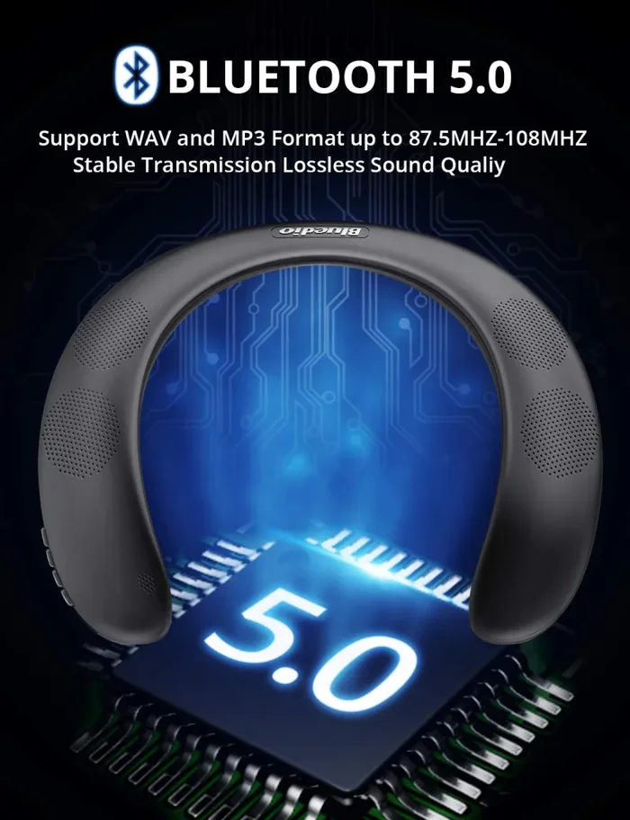 Altoparlante Bluetooth Indossabile 5.0, Bluedio HS (Hurricane) Wireless Nero - immagine 3