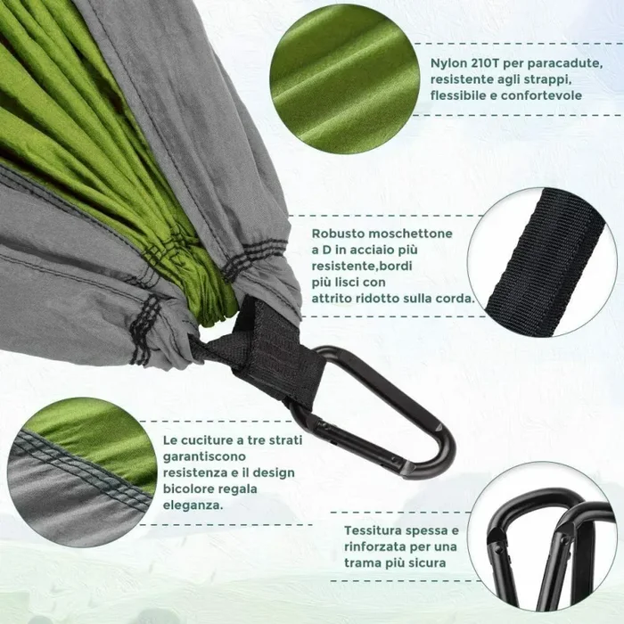 Amaca da viaggio per escursione giardino in tessuto 210T, Fino a 300 kg + borsa - immagine 3