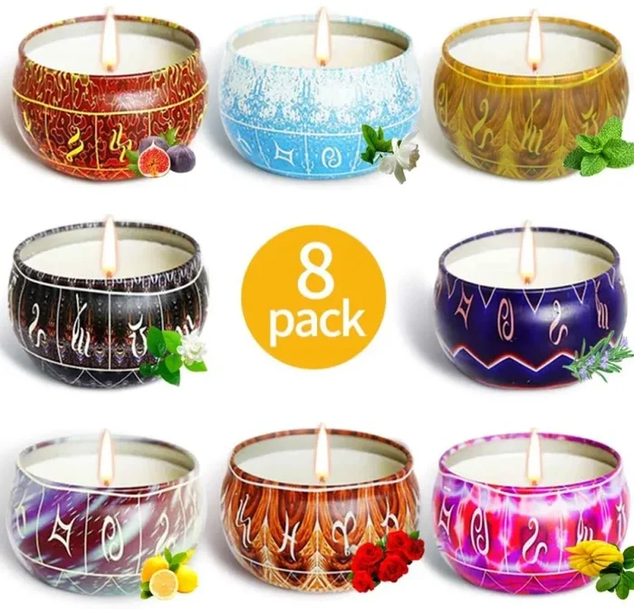 AMAYGA Candela Profumate con 8 Profumi,Durata 15-18 Ore 100% Cera Naturale di Soia Profumate per La Decorazione di Aromaterapia Confezione Regalo per Compleanno,Matrimoni e Natale San Valentino