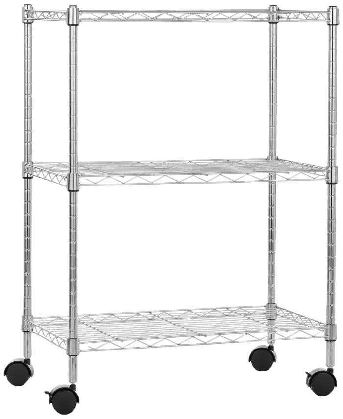 Amazon Basics – Scaffalatura a 3 ripiani stretti, su rotelle, Cromo, 34.04D x 58.93W x 83.18H cm