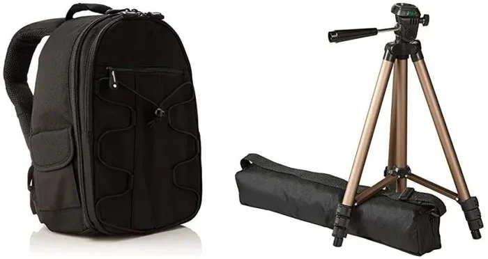 AmazonBasics- Zaino per fotocamera SLR + accessori, colore: Nero & AmazonBasics – Treppiedi leggero, 127 cm