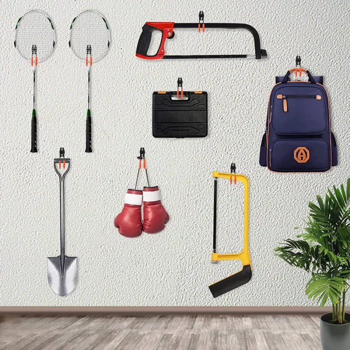 AMTOVL 6PZ Doppio Gancio in Acciaio per Garage Ganci da Parete Appendi Bici Scale Flessibili 15-40KG Set 6 Ganci Multiuso da Muro Rastrelliere per Giardino Capannone con Tasselli – Arancione - immagine 2