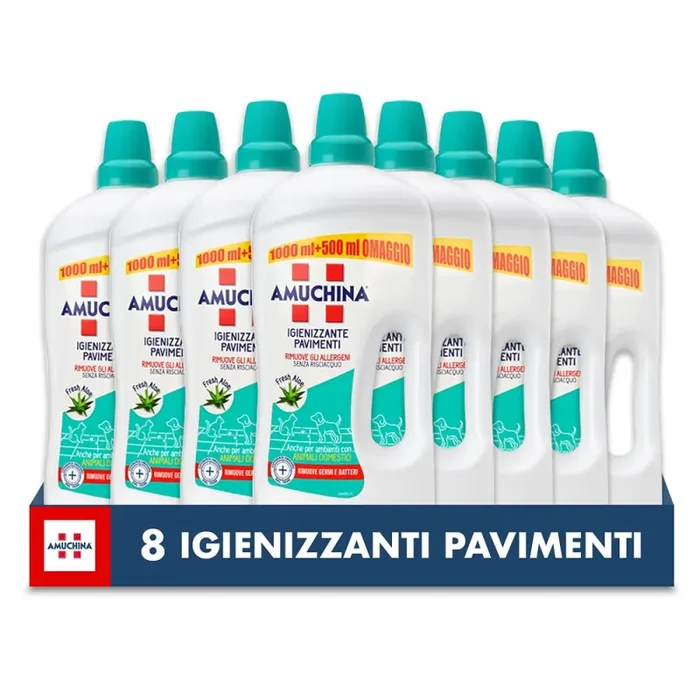 AMUCHINA Detersivo Igienizzante Pavimenti Fresh Aloe, 8 Flaconi da 1.5 LT Online