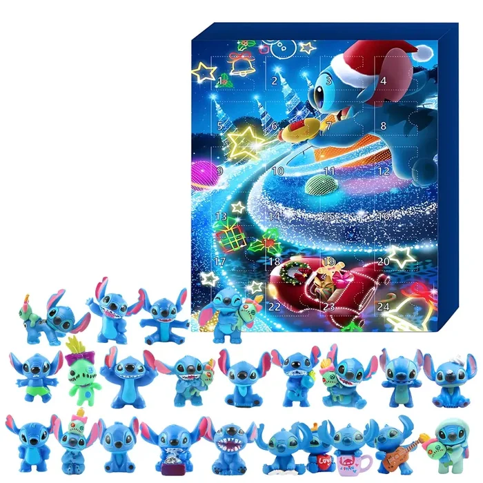 Amycute Calendario dell’Avvento 2024, Natalizie Calendario Avvento 2024 con 24 Giocattoli Stitch, Calendario dell’Avvento Stitch per Bambini Regali Natale